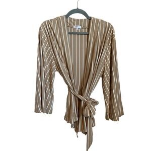 LAKE Pajamas Tan White Striped Modal Wrap Robe Top XL Loungewear Sleeptime